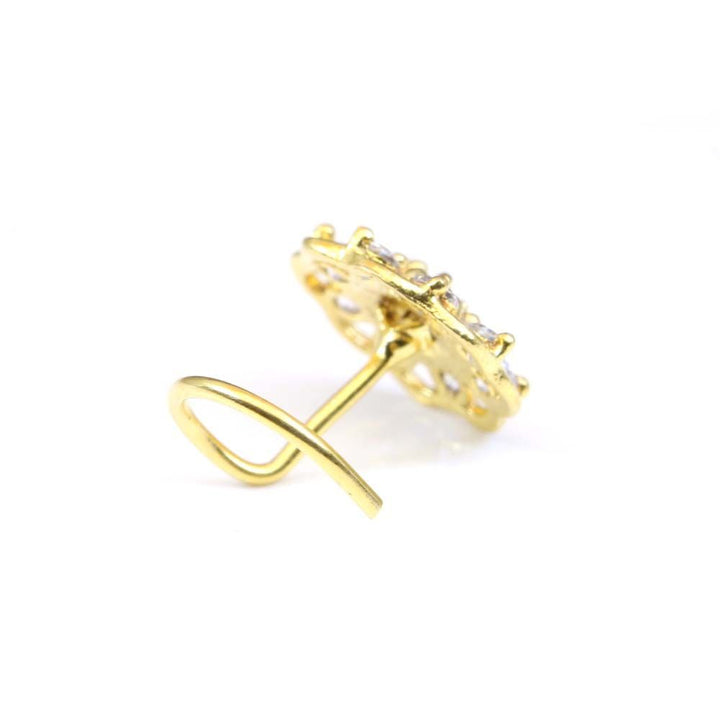 Gold Plated Indian Flower Nose Studs CZ corkscrew piercing nose ring