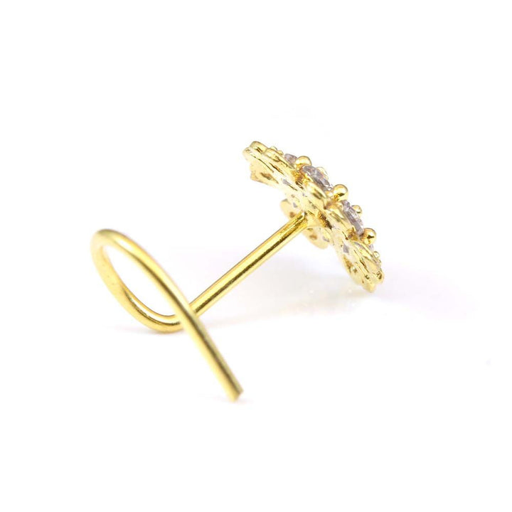 Gold Plated Indian Heart shape Nose Stud CZ corkscrew piercing nose ring