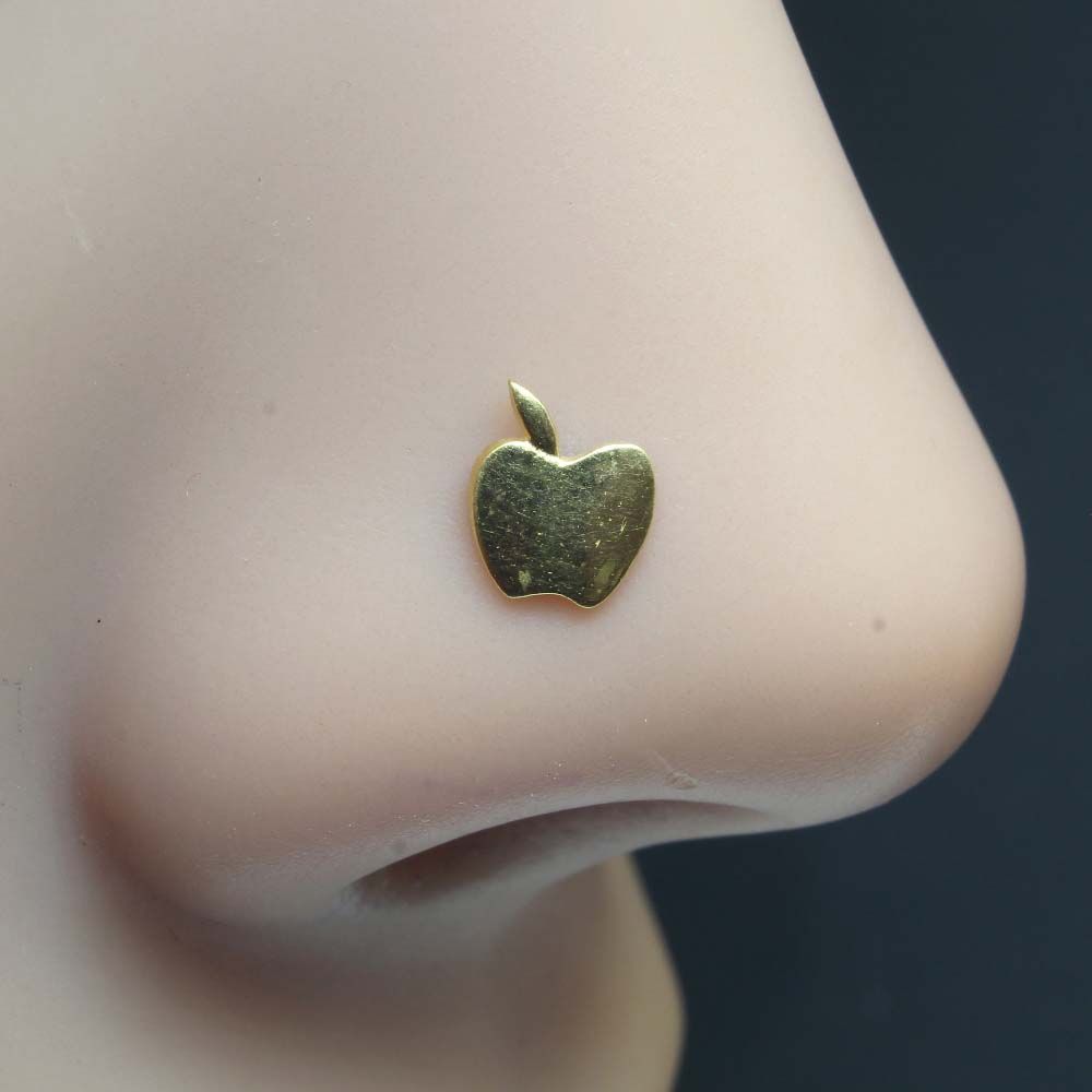 Real Gold Apple Nose stud Solid 18K piercing nose ring Gold Screw Back