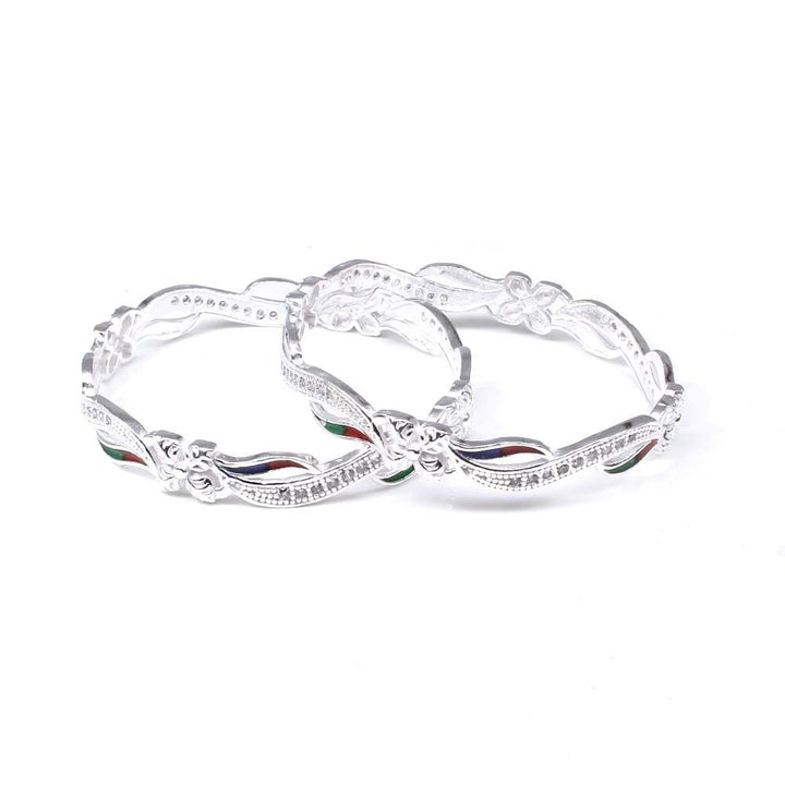 Real Silver Baby Girl CZ Bangles Bracelet 4.3 CM- Pair