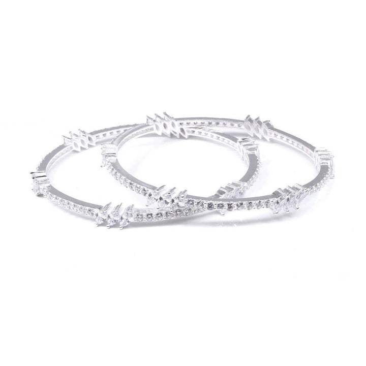 Real Silver White CZ Women Bangles Bracelet 6.2 CM - Pair