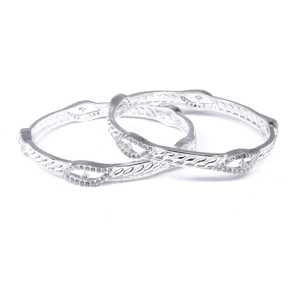 Real Silver White CZ Women Bangles Bracelet 6 CM - Pair