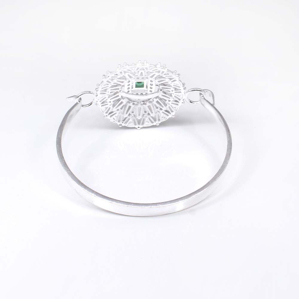 Sterling Silver Green White CZ Women Openable Bracelet 5.7 CM Anniversary Gift
