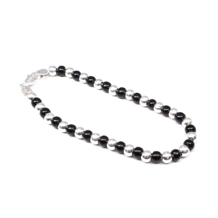 Sterling Silver Indian nazaria black beads evil eye protection bracelet 8.2 Inch