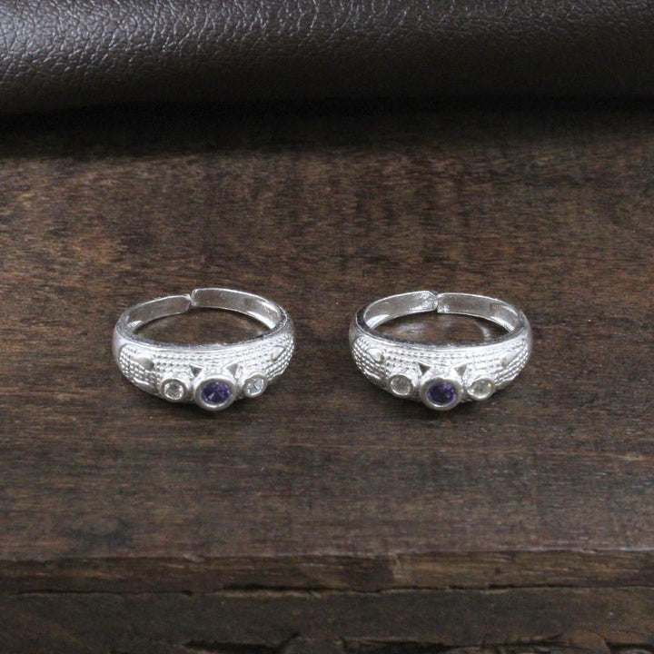 Indian Bride Handmade Crystal Toe Ring Pair Real Solid Silver bichhiya for women