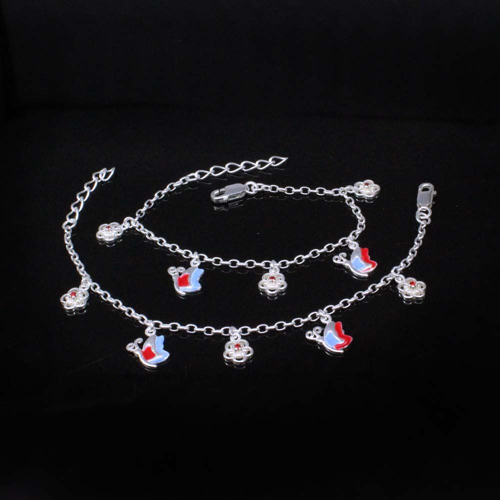 925 Silver Jewelry Kids Butterfly Anklets Ankle chain foot baby Bracelet 5.5
