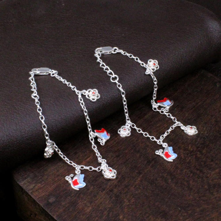 925 Silver Jewelry Kids Butterfly Anklets Ankle chain foot baby Bracelet 5.5