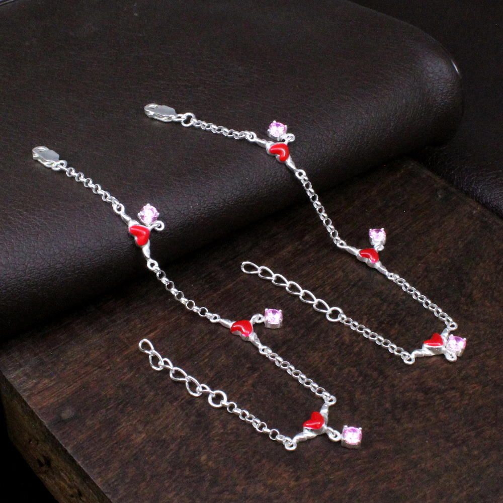 925 Silver Jewelry Kids Heart Shape Anklets Ankle chain foot baby Bracelet 5.5