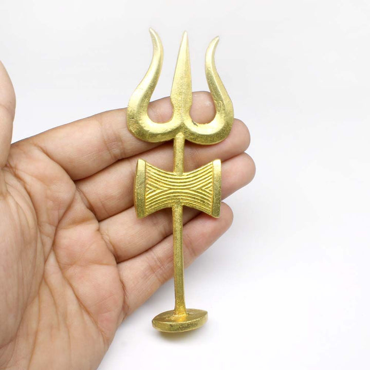 Pure Brass Trishul Damru with Stand Statue for Lal Kitab and red book remedies