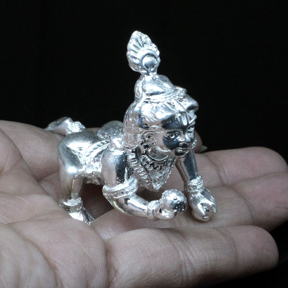 Pure solid Silver Bal Krishna Ladoo Gopal Kanha Ji silver idol - Solid inside
