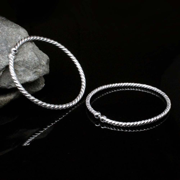 Baby Toddler silver Bangles adjustable Bracelet - Pair