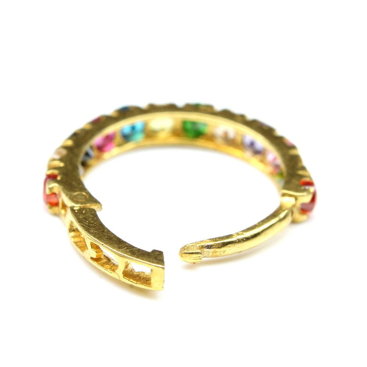 Large Real Gold Indian Multicolor CZ Hoop Nose Ring clicker hinged Nose piercing