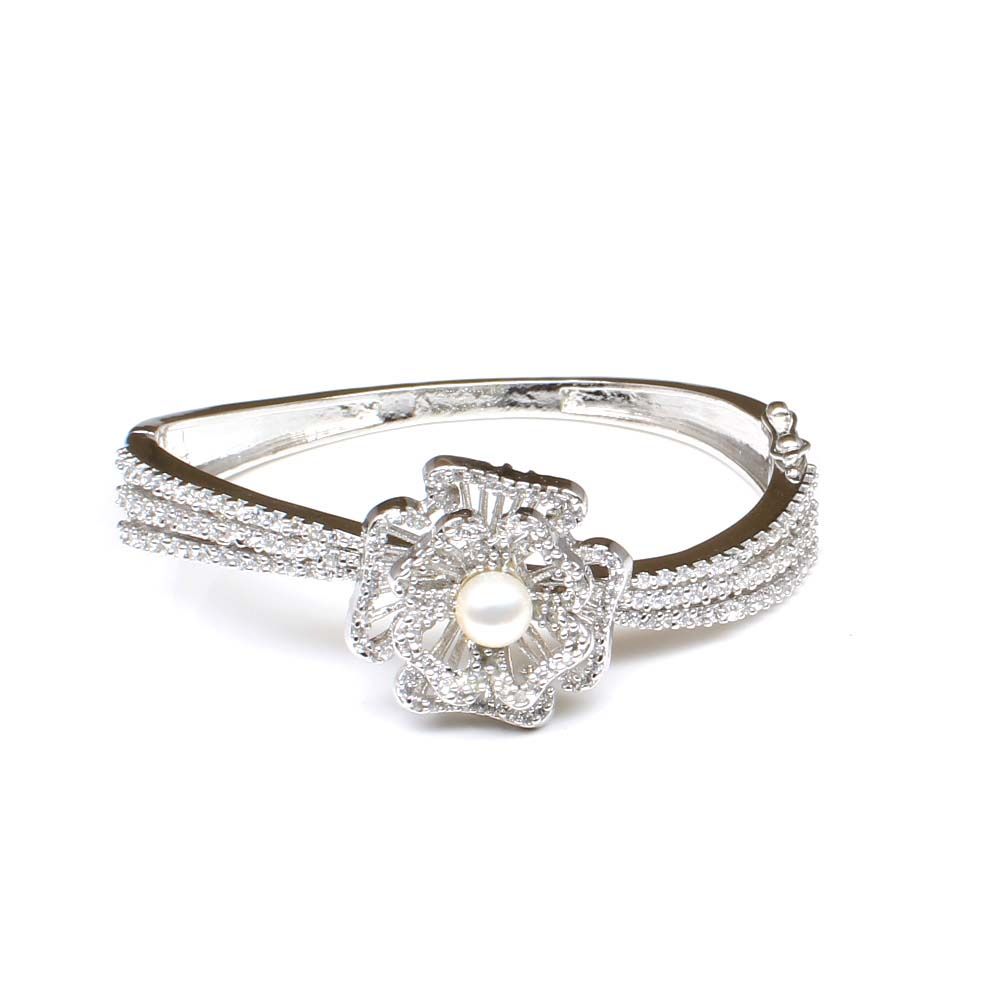 Pear Floral Fashion CZ Bracelet Bangle Platinum Finish