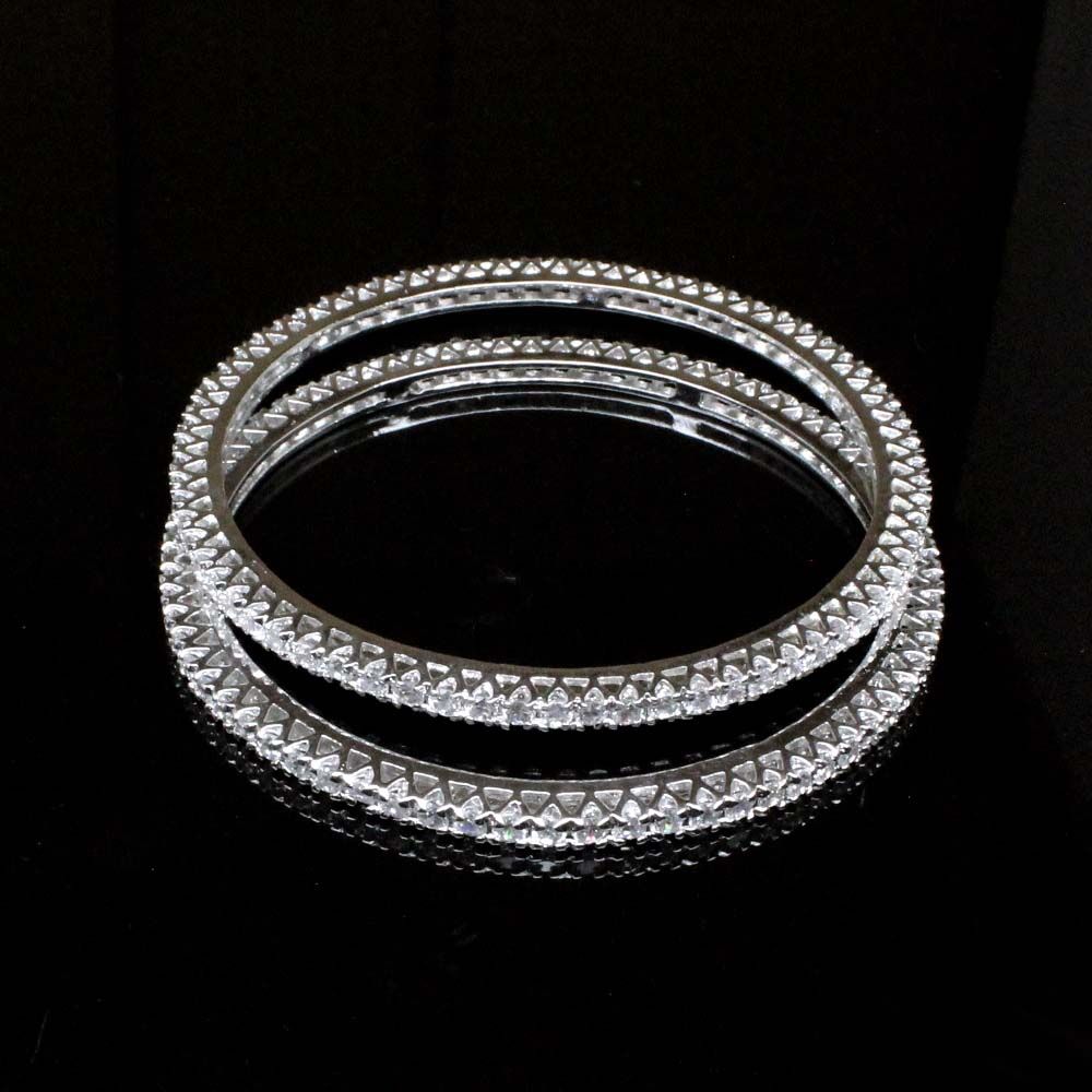 White stone single line Fashion CZ Bracelet Bangle Platinum Finish - Pair