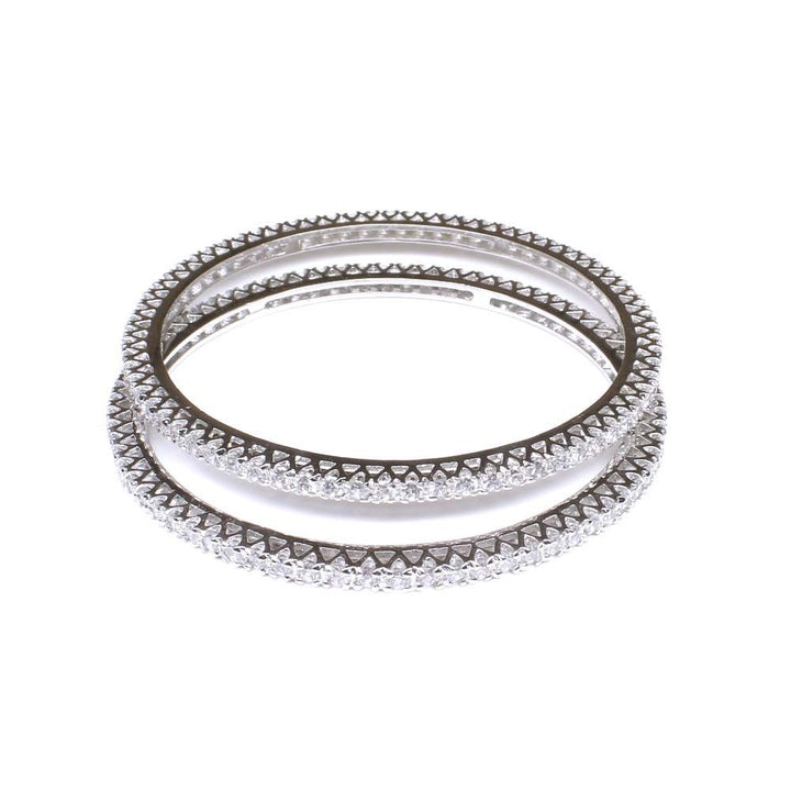 White stone single line Fashion CZ Bracelet Bangle Platinum Finish - Pair
