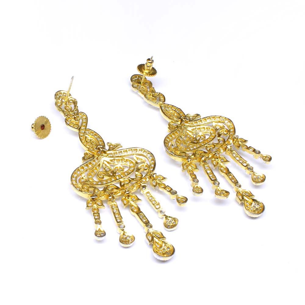 Two Tone Fashion CZ Dangler Earrings Gold Plated