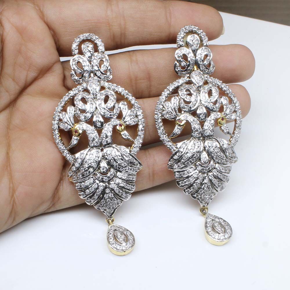 Two Tone Fashion CZ Dangler Earrings Gold Plated