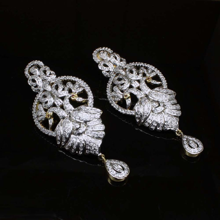 Two Tone Fashion CZ Dangler Earrings Gold Plated