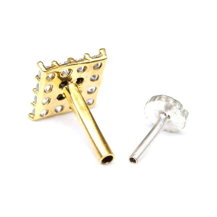Indian Square Nose ring Black CZ studded gold plated Piercing Nose stud push pin