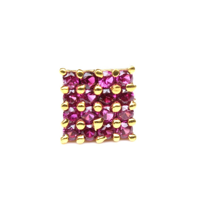 Ethnic Square Nose ring Pink CZ studded gold plated Piercing Nose stud push pin