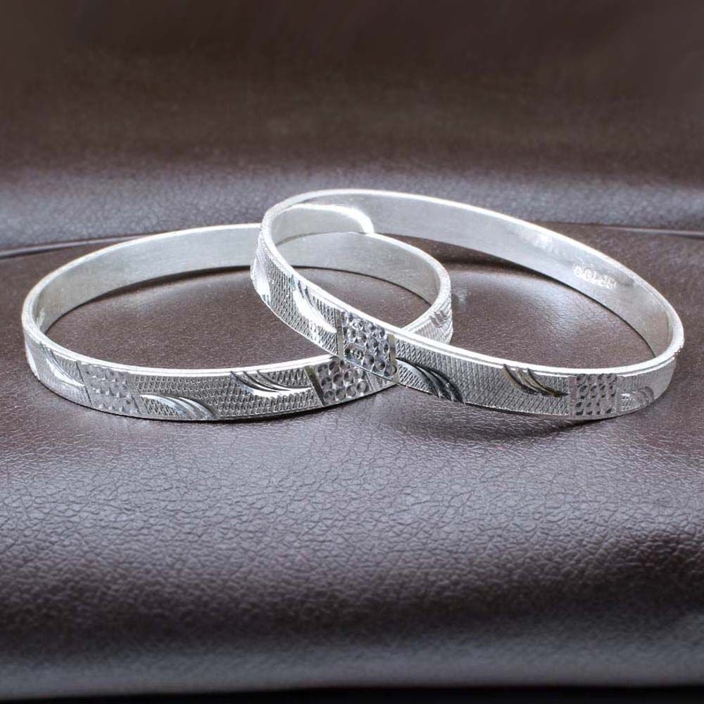 Set of 2 Real Silver Bangle Bracelet