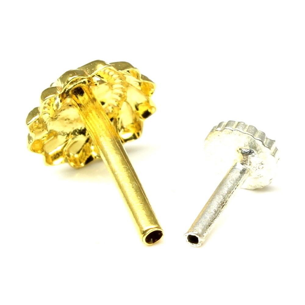 Indian Nose Stud, Gold plated nose ring, Push Pin nase stud 18g