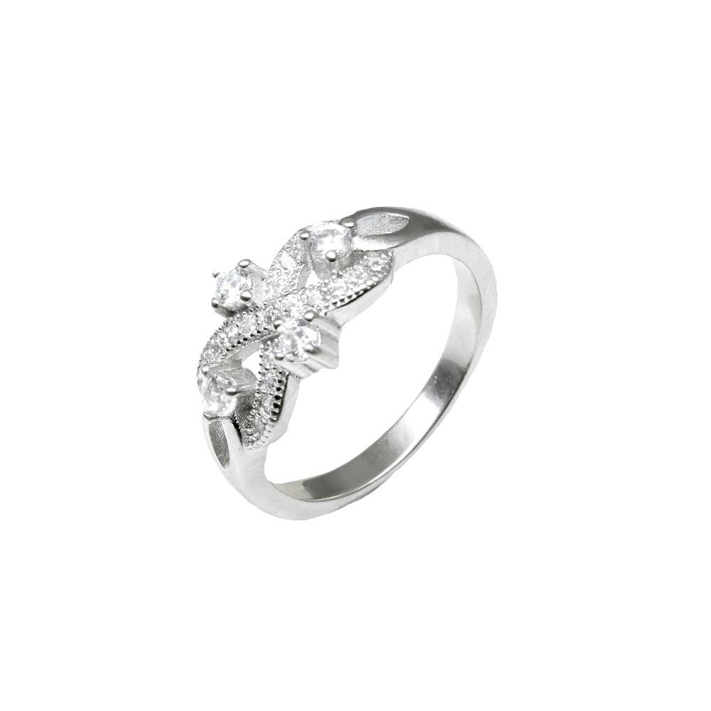 Beautiful Real Sterling Silver Ring CZ Studded Platinum Finish
