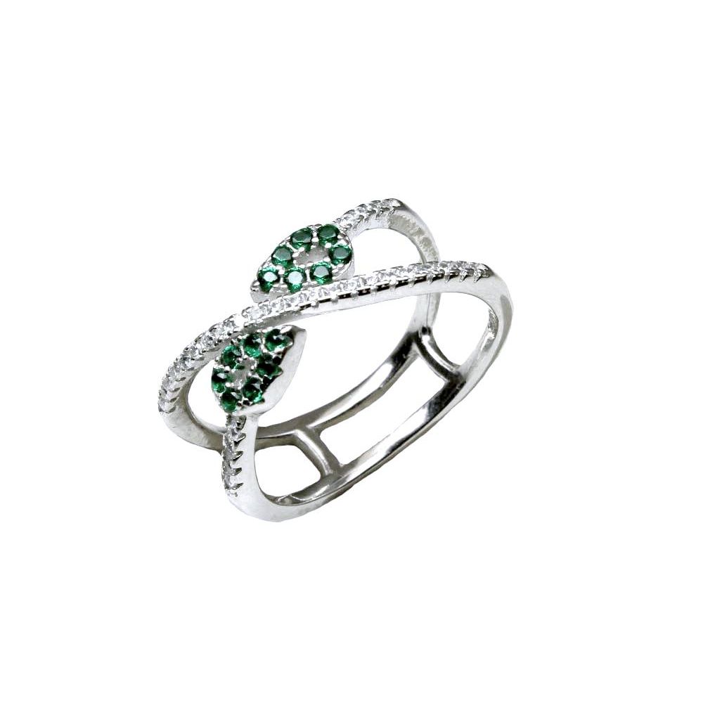 Cute Real 925 Sterling Silver Ring Green White CZ Platinum Finish