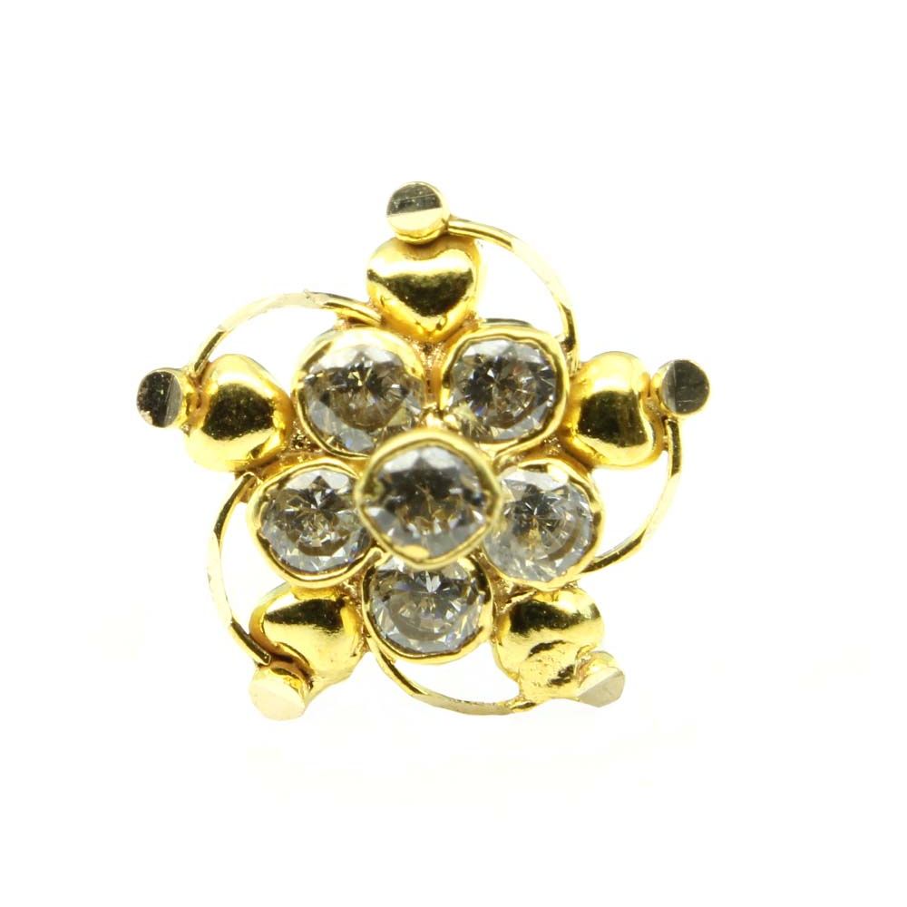 Floral Shape Real Gold Nose Stud with white stones  