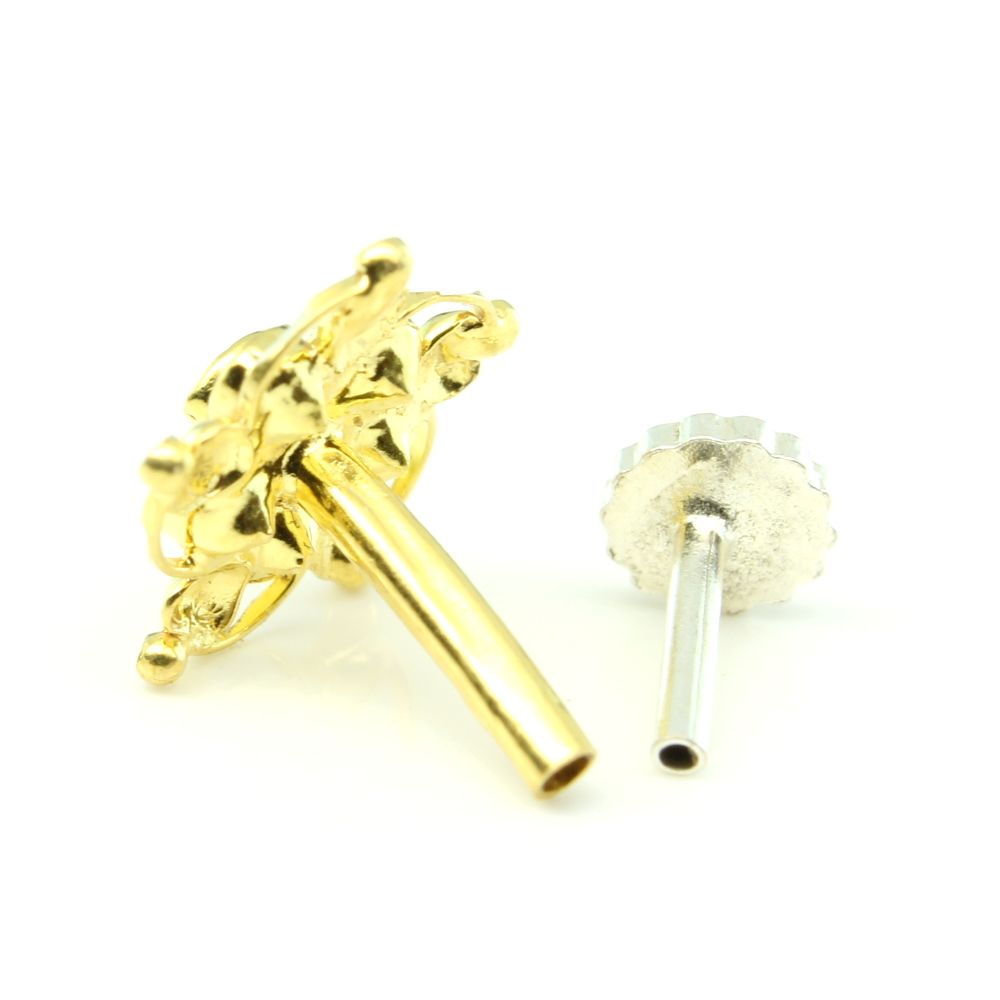 Real Gold Piercing Nose Stud with push pin 