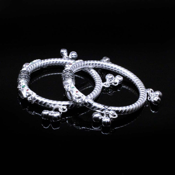 Designer Real solid Silver Kids Bangles Bracelet With Jingle Bells - Pair