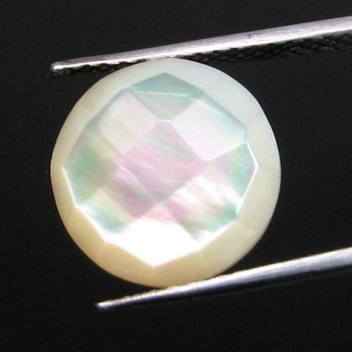 6Ct Natural Rainbow Shell Mother of Pearl Round Checker Faceted Gem
