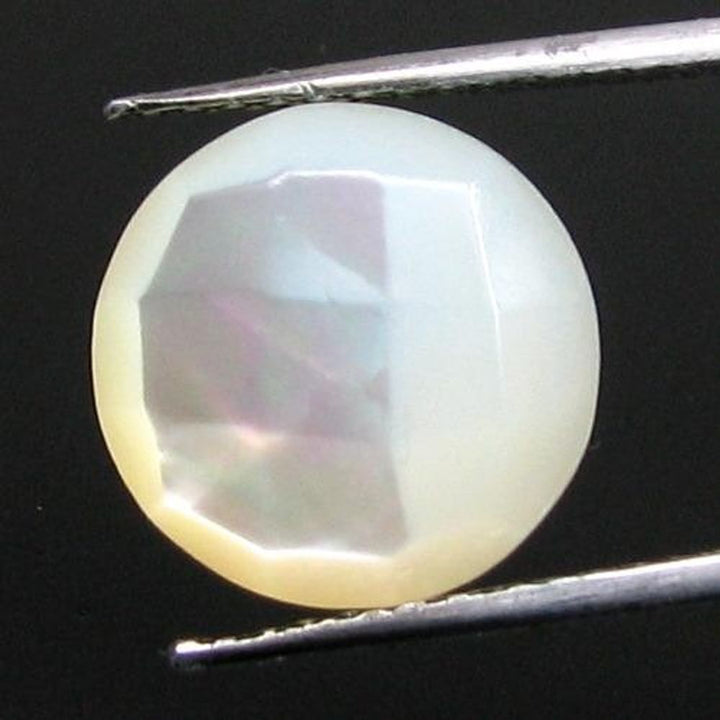 6Ct Natural Rainbow Shell Mother of Pearl Round Checker Faceted Gem