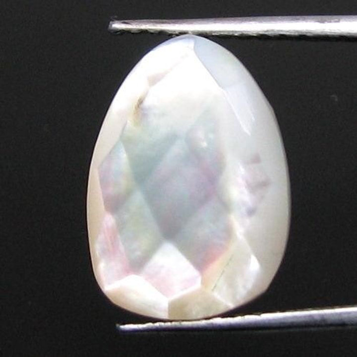 4.3Ct Natural Rainbow Shell Mother of Pearl Pear Checker Faceted Gem