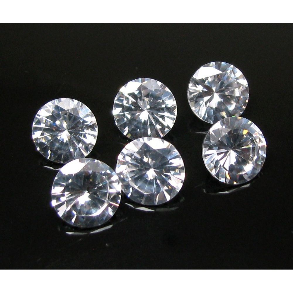 38.9Ct 6pc Lot Clear White Cubic Zirconia Round Faceted Gemstones