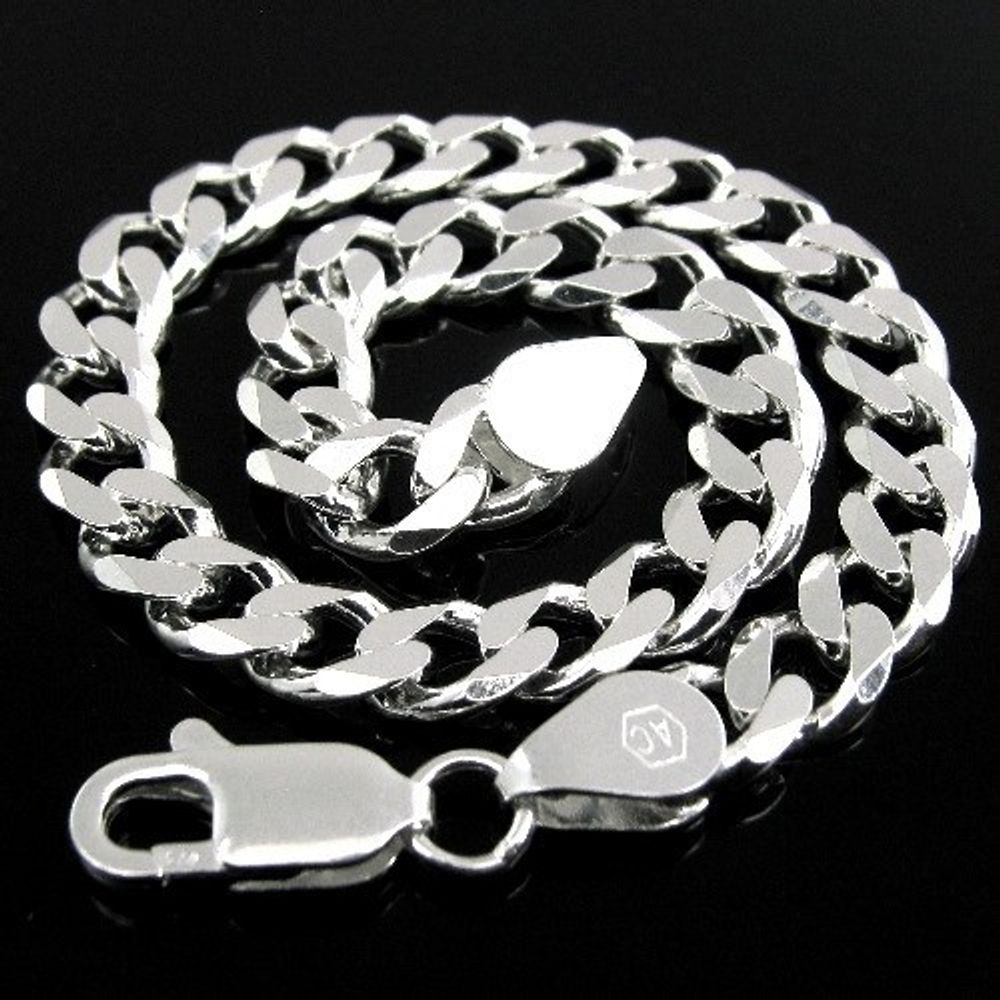 Solid-Genuine-925-Sterling-Silver-Curb-Link-Chain-Men's-Bracelet-Man-Jewelry