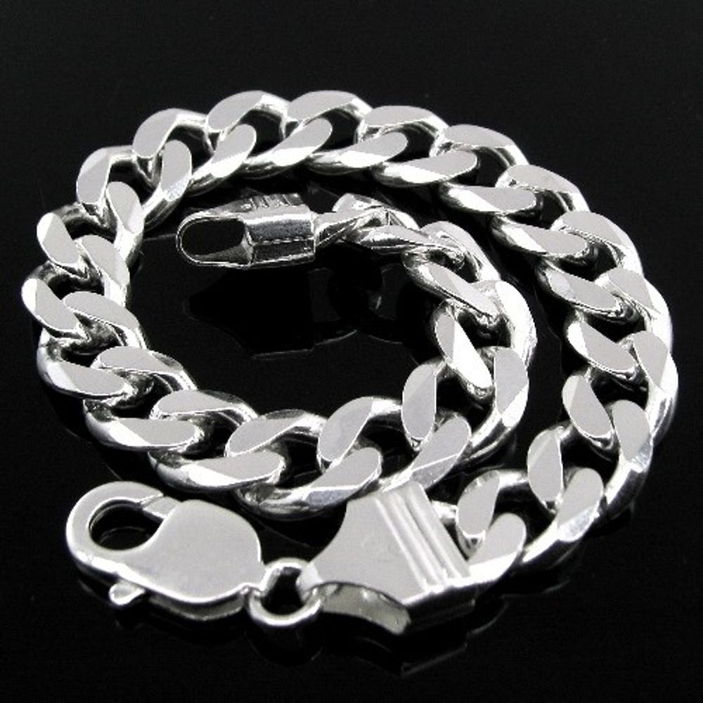 Amazon.com: 15.3mm Solid .925 Sterling Silver Flat Curb Chain Bracelet, 10  inches: Clothing, Shoes & Jewelry