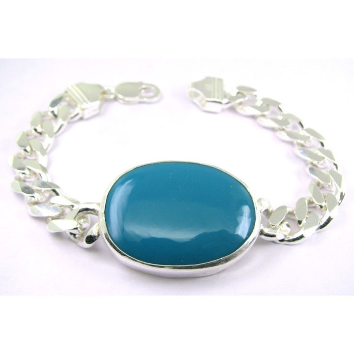 SOLID GENUINE 925 STERLING SILVER CURB LINK CHAIN MEN'S BRACELET TURQUOISE MAN JEWELRY