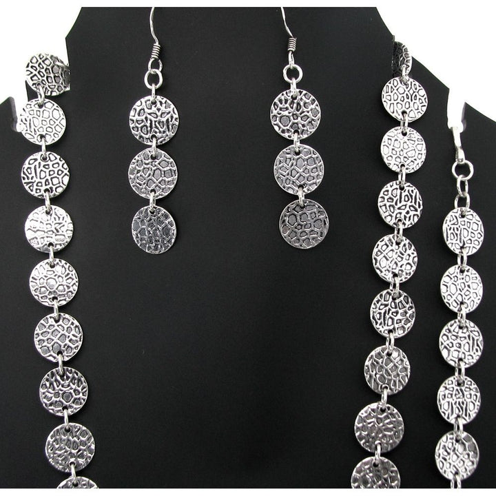 Oxidized Finish Solid Real .925 Sterling SILVER Earrings Coin Necklace Bracelet Set