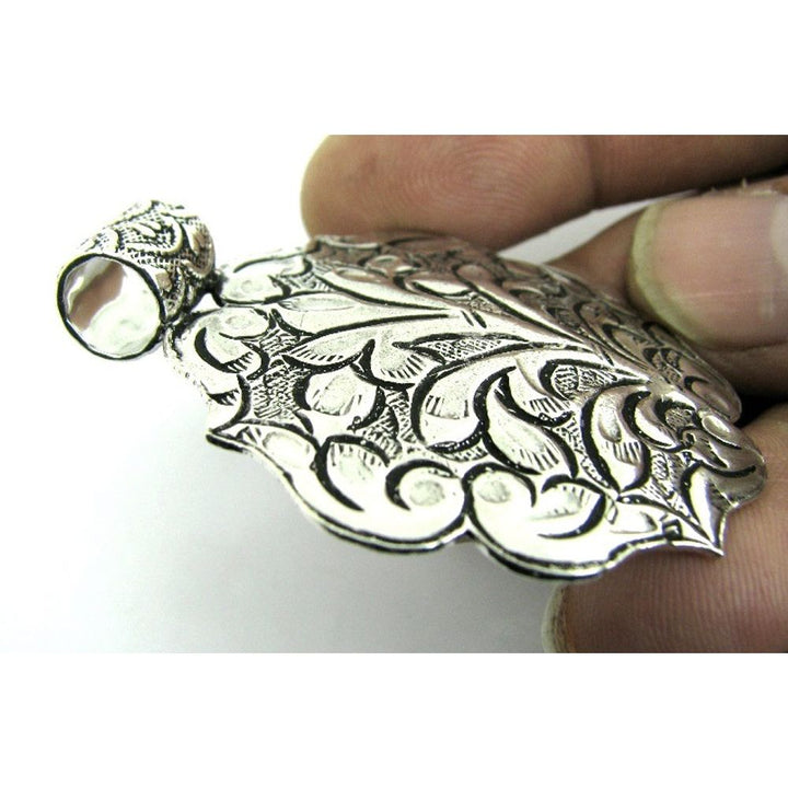 Hand Crafted Antique Mughal Style  Inscribed 925 Sterling Silver Pendent