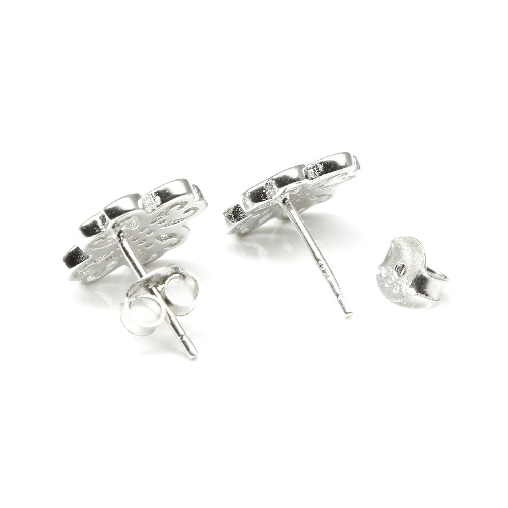 Fine Silver CZ Silver Stud Earring Set In Platinum Finish