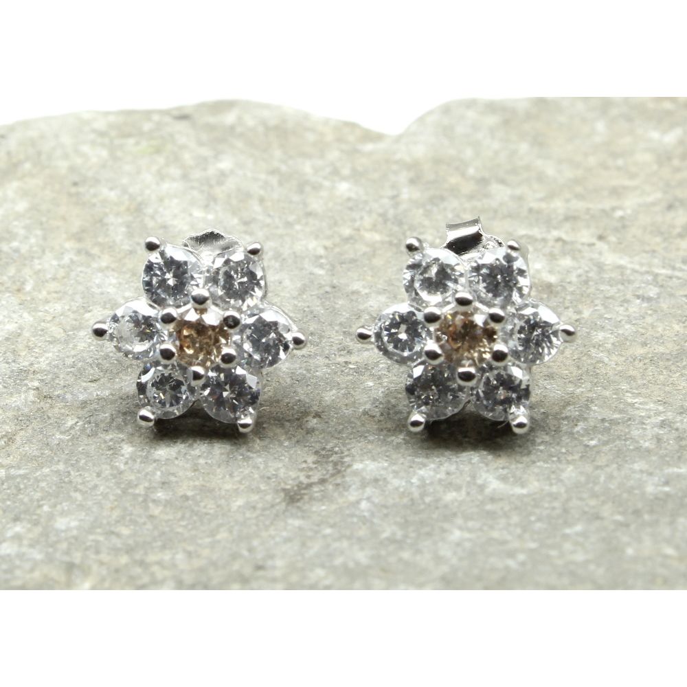 Fine Silver CZ Silver Stud Earring Set In Platinum Finish