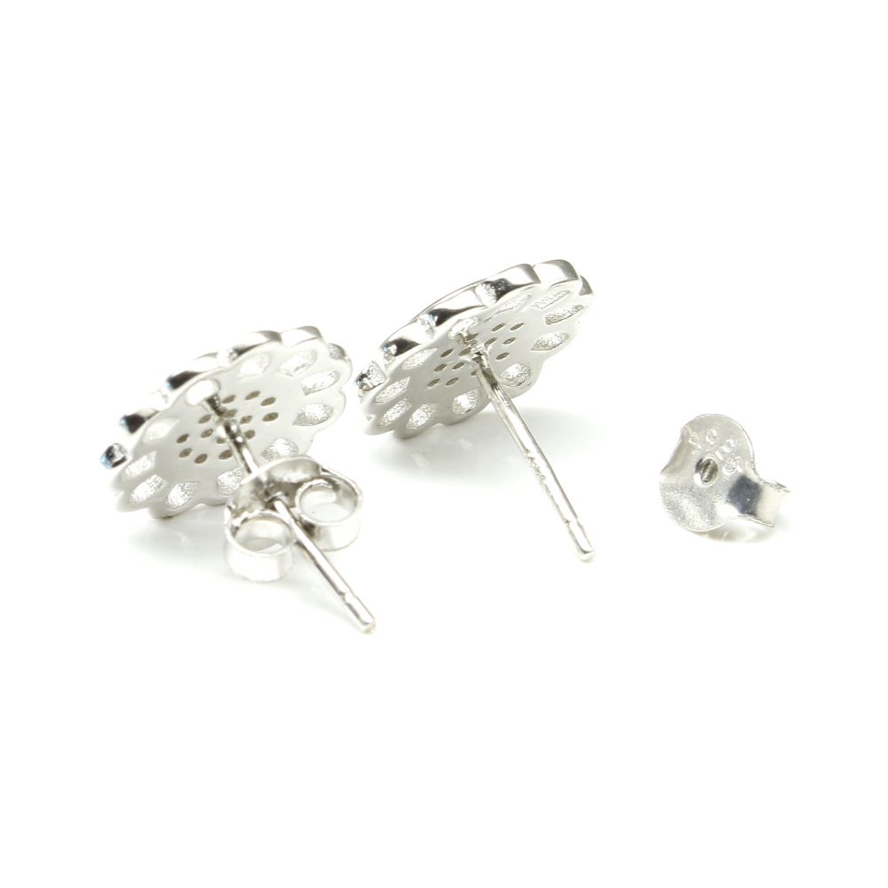 Fine Silver CZ Silver Stud Earring Set In Platinum Finish