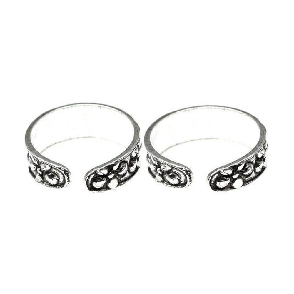 Ethnic 925 Sterling Silver antique finish foot toe rings band - Pair
