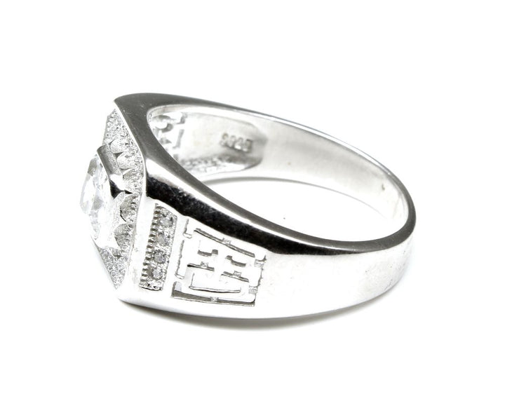 Solid Real Silver Men's Ring CZ Studded Platinum Finish