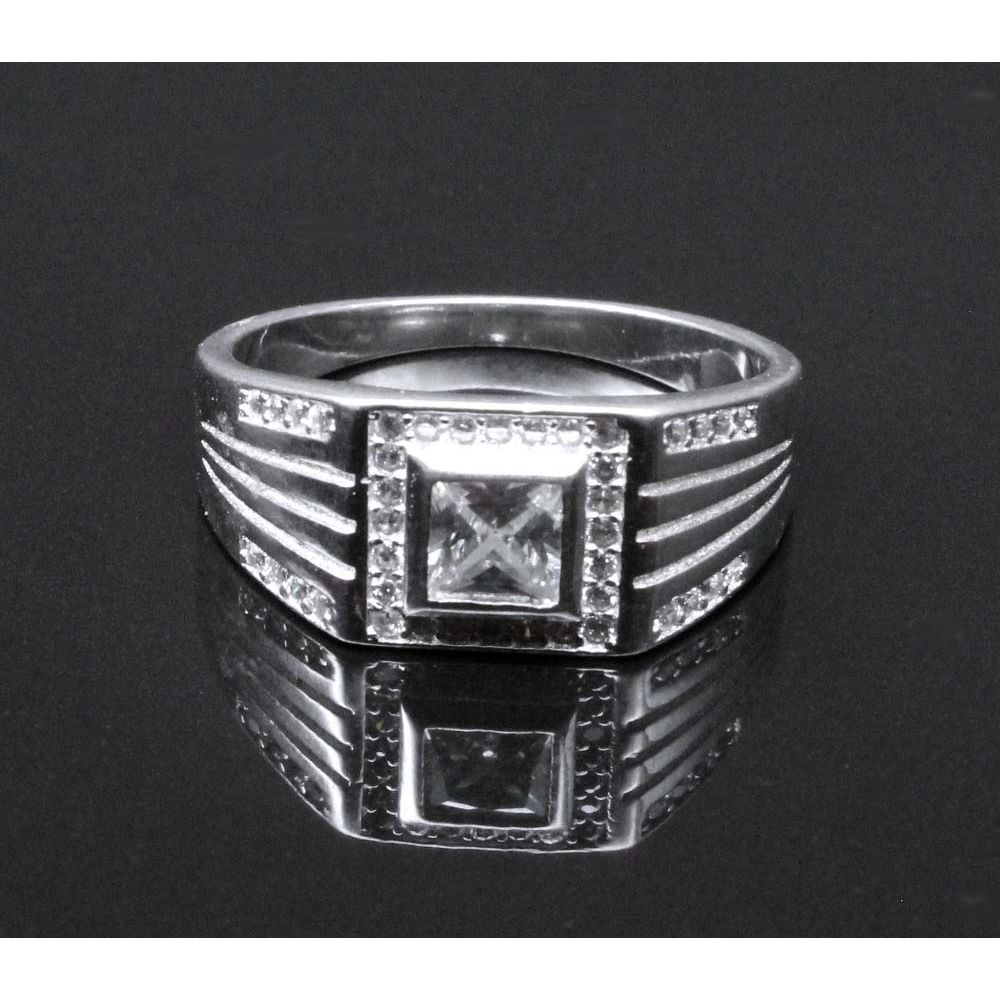 Real Sterling Silver Men's Ring CZ Studded Platinum Finish