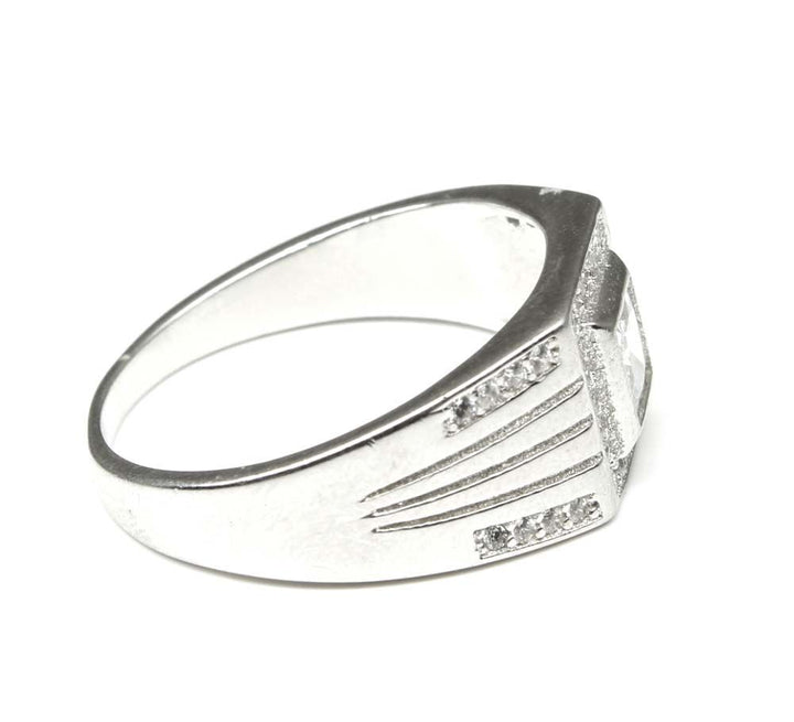 Real Sterling Silver Men's Ring CZ Studded Platinum Finish