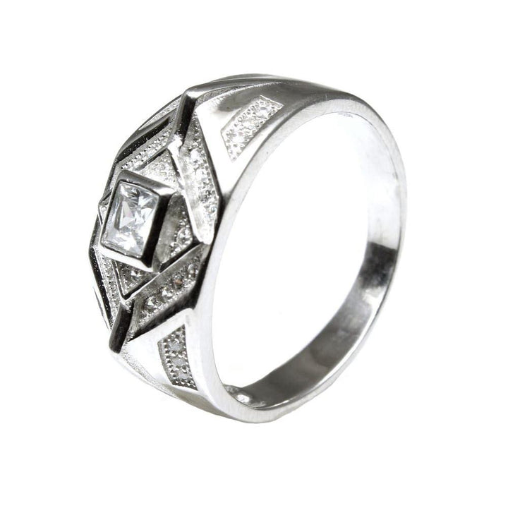 Real Solid Silver Men's Ring CZ Studded Platinum Finish