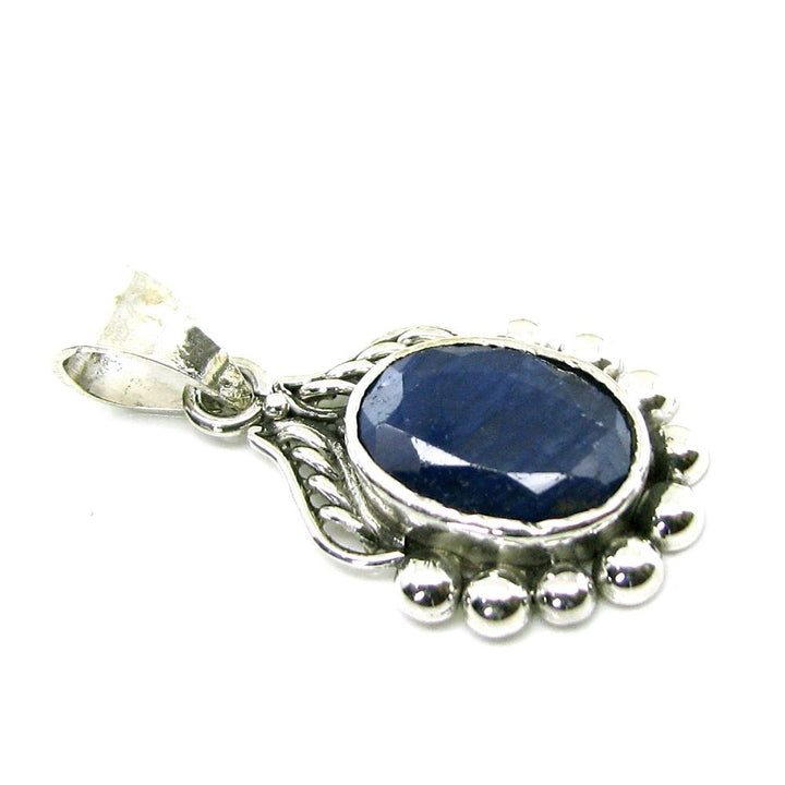 Ethnic designer Birthstone Rashi Ratna Silver pendant Blue Sapphire Gemstone