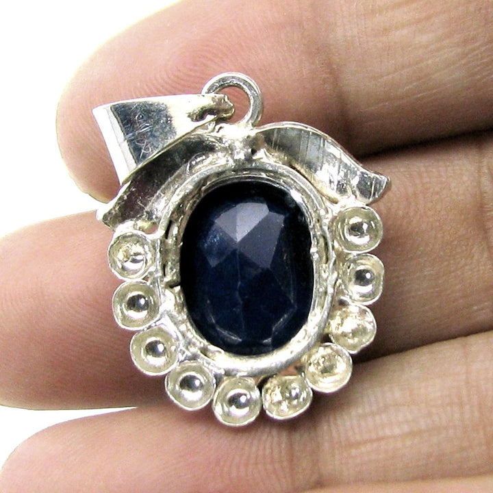 Ethnic designer Birthstone Rashi Ratna Silver pendant Blue Sapphire Gemstone